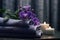 Spa towels and orchids, in the style of dark purple and dark gray Generative AI