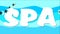 Spa video banner with white headline on water background and reflections in bubbles