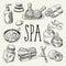 Spa Wellness Beauty Hand Drawn Doodle. Aromatherapy Health Elements Set. Skin Treatment