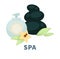 SPA wellness massage stones and essential oil vector flat icon for body treatment salon