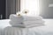 spa window towel bath welcome bed flower bedchamber modern comfortable. Generative AI.