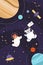 Space adventure of astronaut animals set, cute explorers in helmet and spacesuit flying