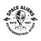 Space aliens vector black emblem in vintage style