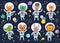 Space animals collection. Cute astronauts in space suits set