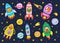 Space animals in their rockets set. Funny astronauts in spaceships