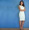 Space, arms crossed and portrait of business woman in studio for professional, entrepreneur and mission. Pride, mockup