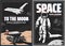 Space astronaut, spaceship and Moon planet posters