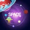 Space background. Cosmos with planets banner vector illustration. Spaceship travel to new planets and galaxies. Trip