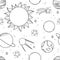 Space Background. Hand drawn vector illustrations. Ð¡osmic doodle seamless pattern with planets, stars, satellite. Solar system