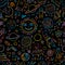 Space Background. Planets of the solar system. Rockets and astronauts. Seamless Pattern for your design