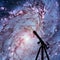 Space background with silhouette of telescope. Messier 83