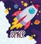 space cartoon launching spaceship planets exploration travel