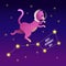 Space cat astronaut walking on the stars.