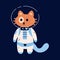 Space cats. Cute kitty in spacesuit and helmet. Childish kitten astronaut. Cosmic explorer. Funny cosmonaut. Galaxy