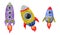 Space clipart set, space rockets, hand drawn watercolor illustration