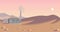 Space colonization panorama. Colony on other planet. Rounded lineart. Mars