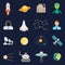 Space cosmos flat icons set