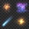 Space cosmos objects, comet, meteor, stars explosion on transparence checkered background