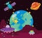 space earth planet ufo satellite mars surface exploration cartoon