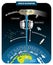 Space elevator labeled vector illustration. Transport from Earth to space.