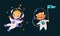 Space exploration and adventures. Cute boy and dog astronauts in spacesuits floating in outer cosmos vector illustration
