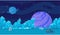 Space exploration, fantasy alien landscape. Cartoon pixel art background. Fantastic cosmic galaxy