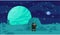 Space exploration illustration, fantasy alien landscape. Cartoon pixel art location for game