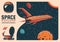 Space exploration spaceship, planets retro poster
