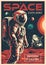 Space explore vintage poster colorful