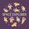 Space Explorer Banner Template, Astronaut in Outer Space Pattern of Circular Shape, Space Exploration, Science Fiction