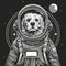 Space Explorer Dog in an Astronaut Helmet Against a Starry Sky