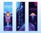 Space exploring cartoon vertical banners, bookmark