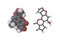 Space-filling and ball-and-stick molecular models of aflatoxin B1. Atoms are shown as spheres