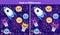 Space find ten differences game with cute planets,alien astronauts and flying rocket in cartoon style for kids