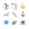 space flat icon set with telescope, satellite, planet