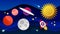 Space Flat Vector Background With Rocket, Spaceship, Moon, Planets