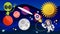 Space Flat Vector Background With Rocket, Spaceship, Moon, Planets