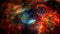 Space Flight deep space exploration travel to the Lobster Nebula massive emission nebula and star-forming region. 4K 3D science ba