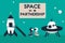 Space friendship illustration. Astronaut handshake with alien.