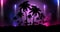 Space futuristic landscape. Neon palm tree, tropical leaves.