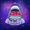Space helmet of the astronaut is filled in flowers roses.