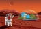 Space home on Mars. The base humans in space. Vector illustration