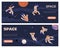 Space horizontal flyers collection with astronauts, flat vector illustration.