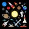 Space icons in flat style