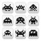 Space invaders, 8bit aliens buttons set
