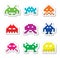 Space invaders, 8bit aliens icons set