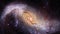 Space journey through start field into stellar nursery NGC 1672. Spiral galaxy in the constellation Dorado