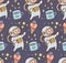 Space kawaii background with astronaut and ice cream planet