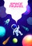 Space landing page, cartoon astronaut in galaxy
