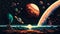 Space landscape. Ai generated 8bit pixel game